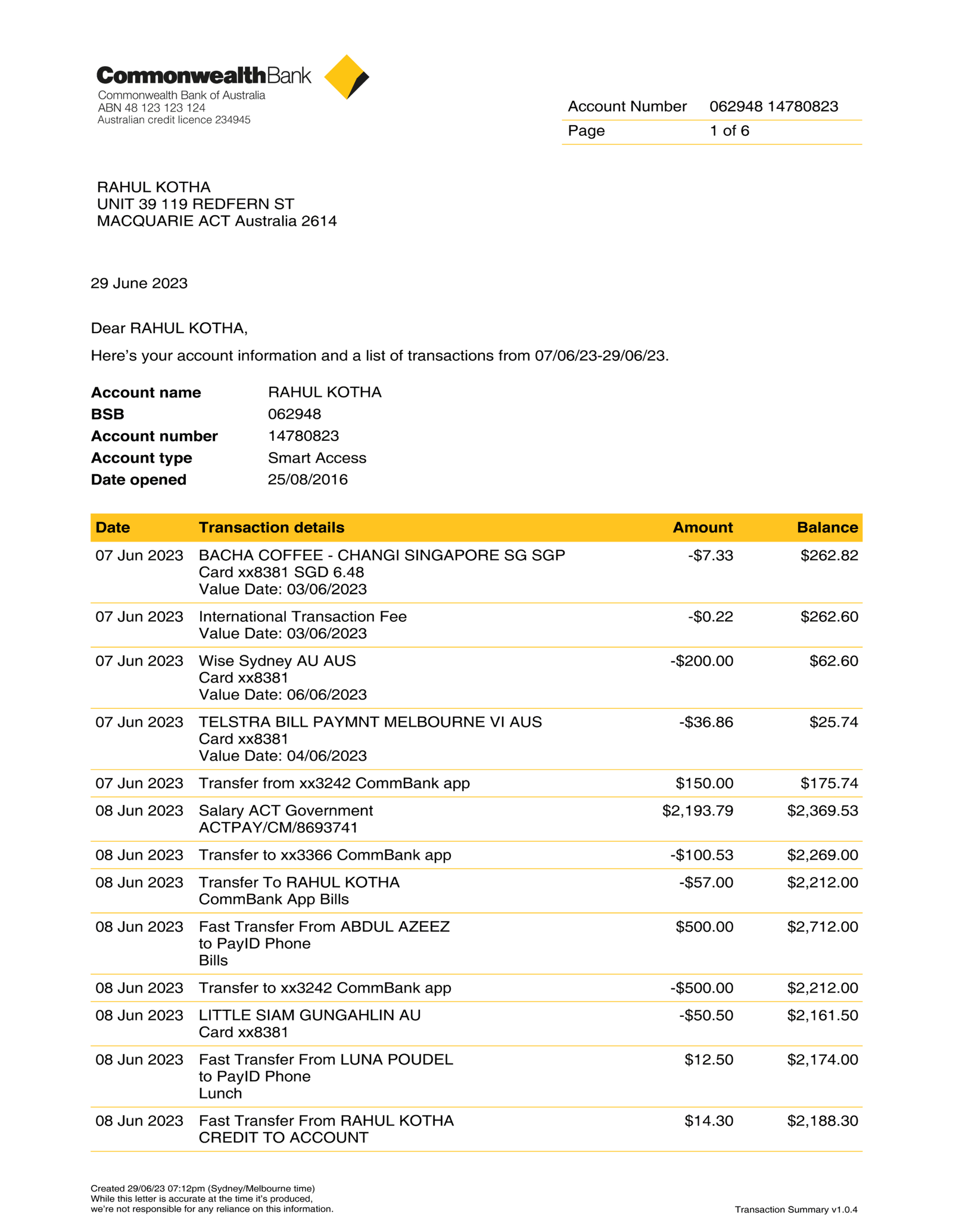 Australia Bank Statement PDF Template – Editable, Layered, Instant Download