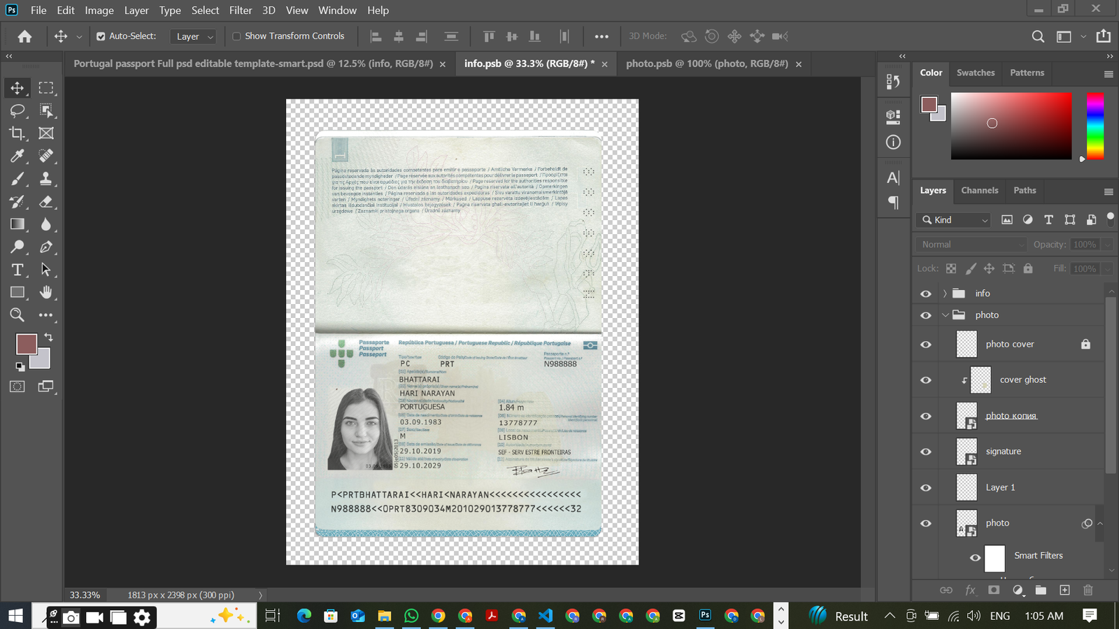 Portugal Passport PSD Template Preview