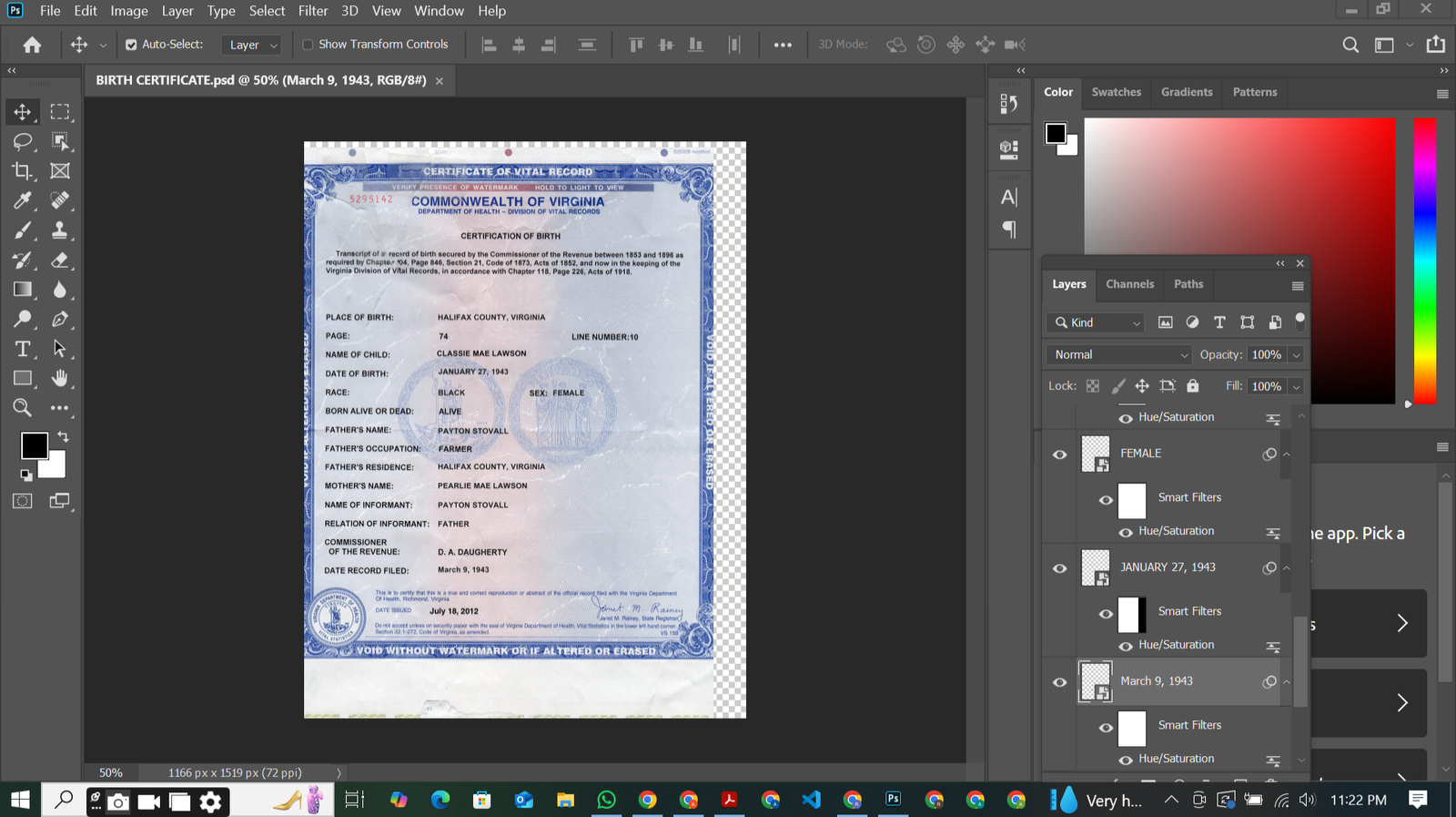 Virginia Birth Certificate Template Preview