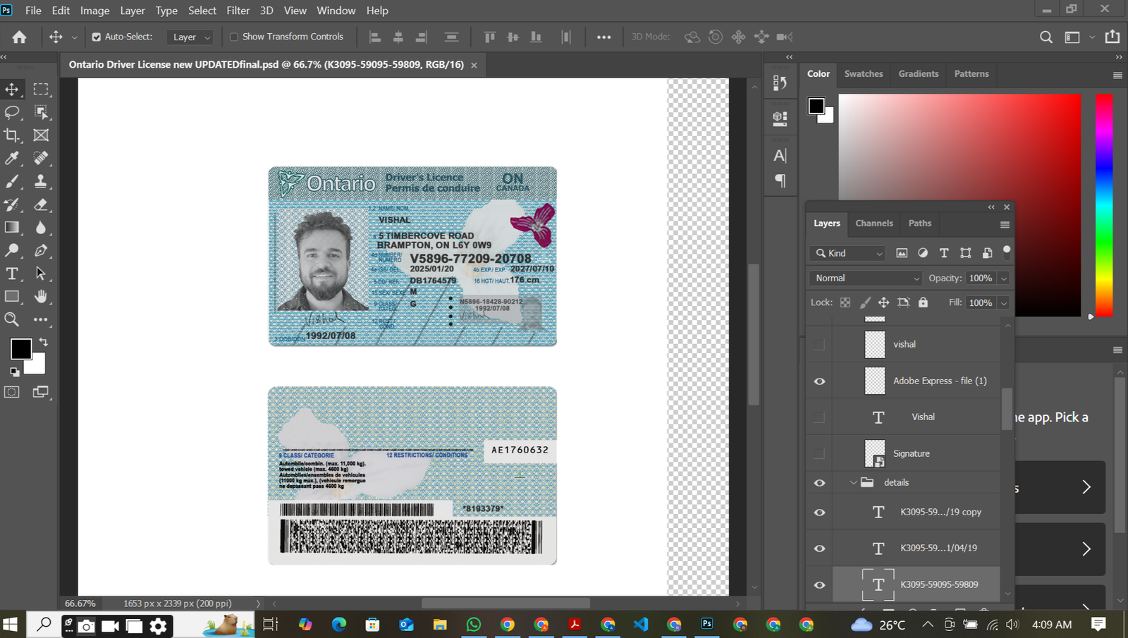 Preview of Ontario Driver’s License PSD Template V5