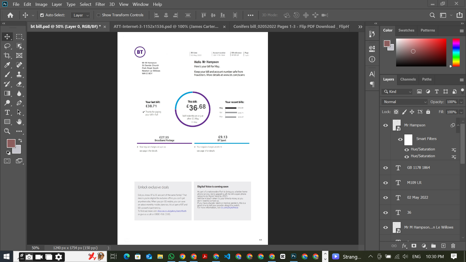UK BT Utility Bill PSD Template Preview