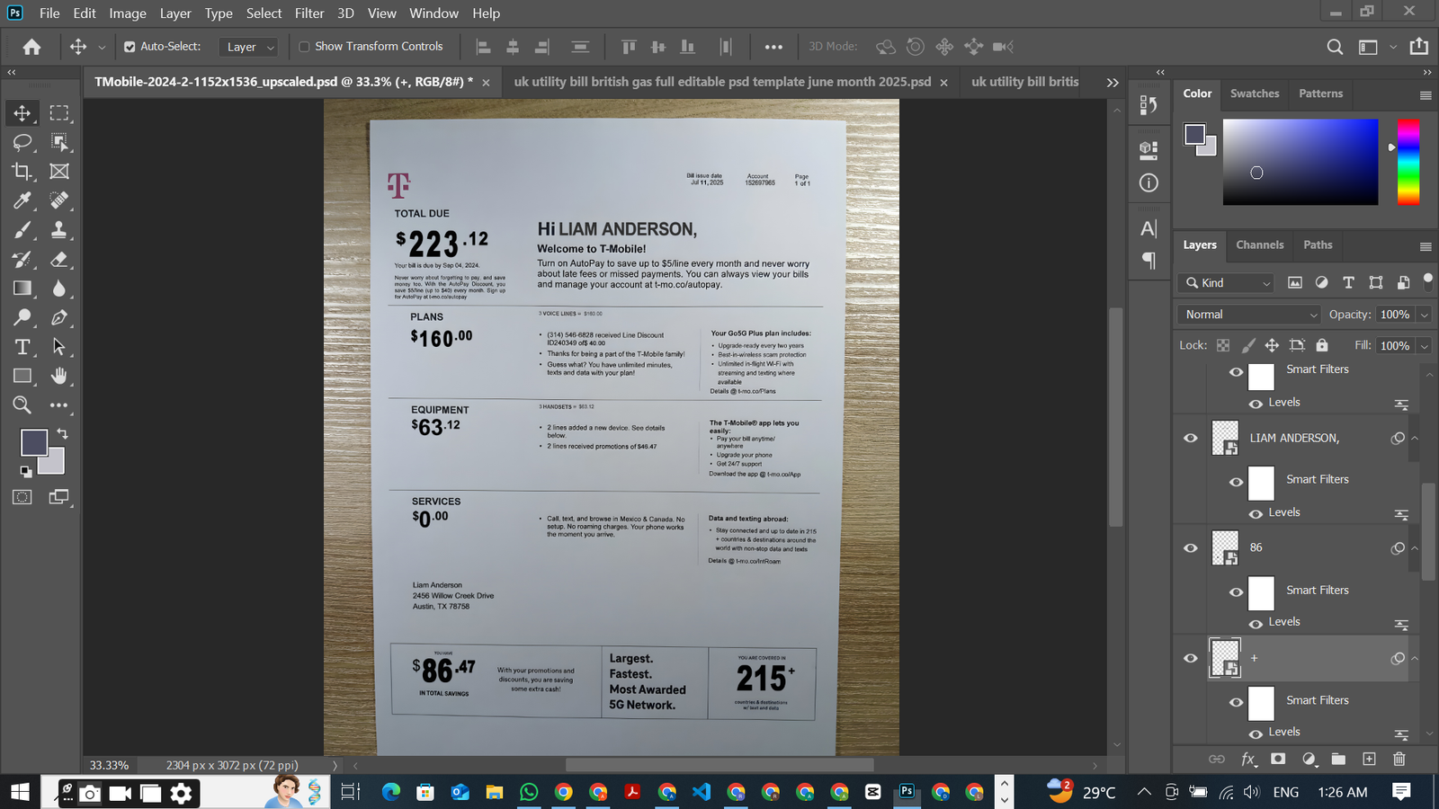 Phone Bill PSD Template preview for graphic designers