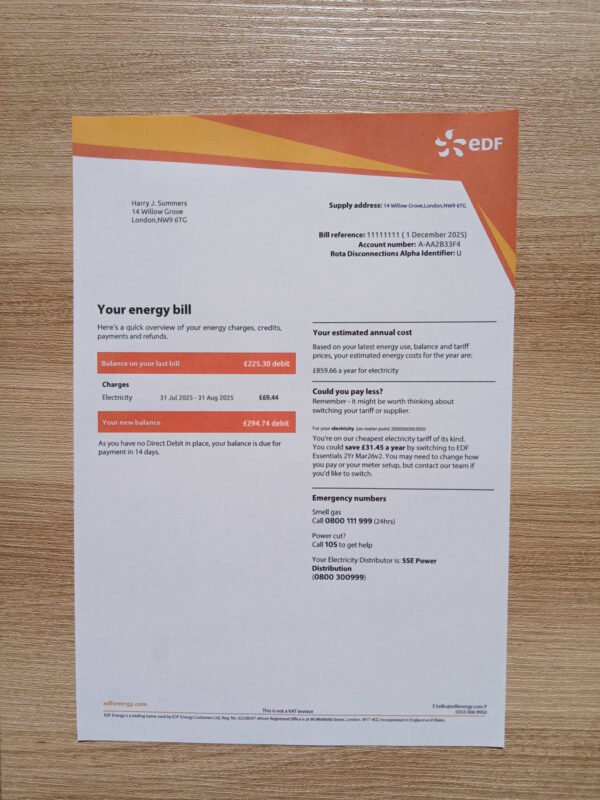 EDF Utility Bill Template – Editable PSD