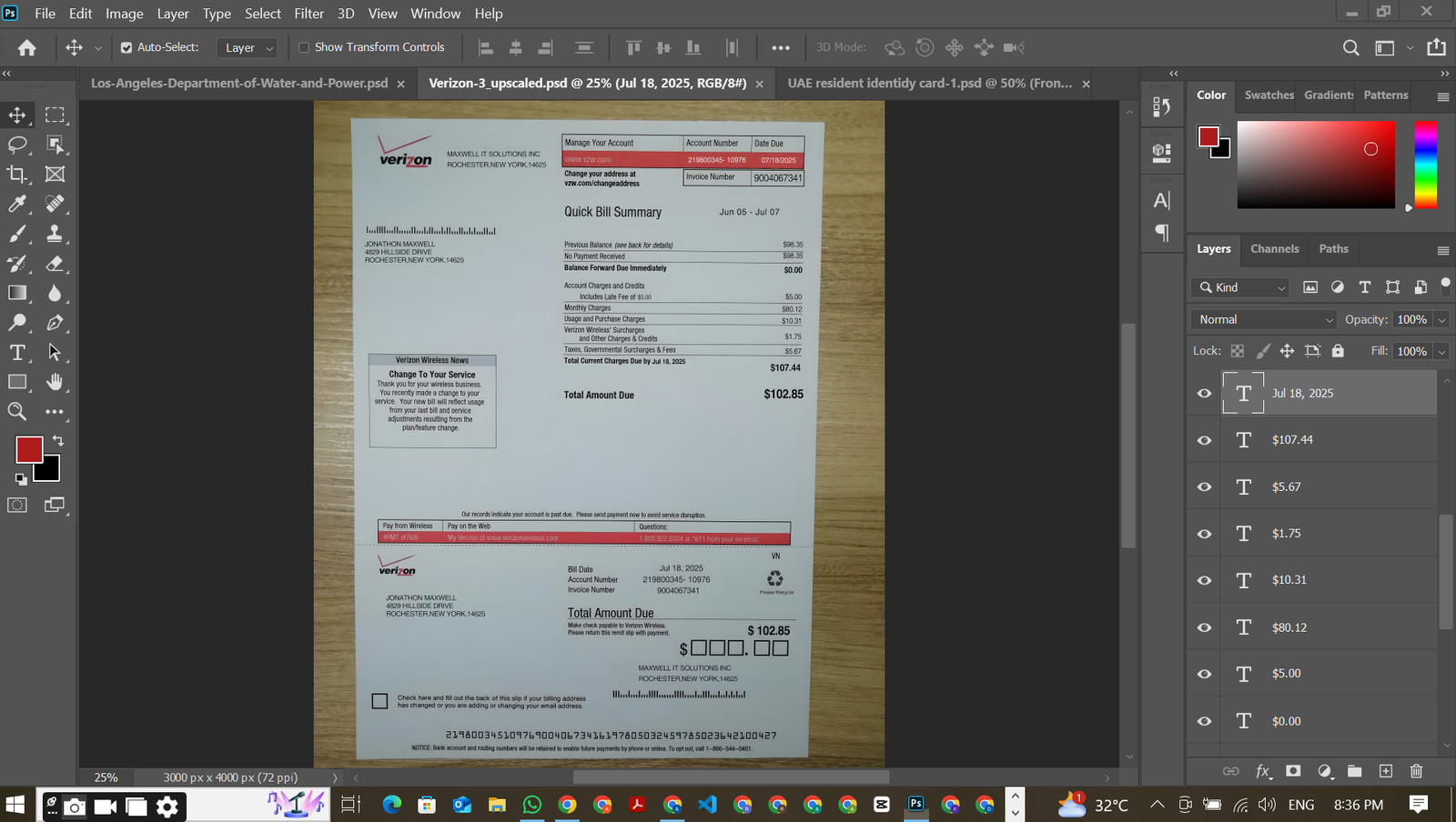 Verizon Utility Bill PSD Template preview