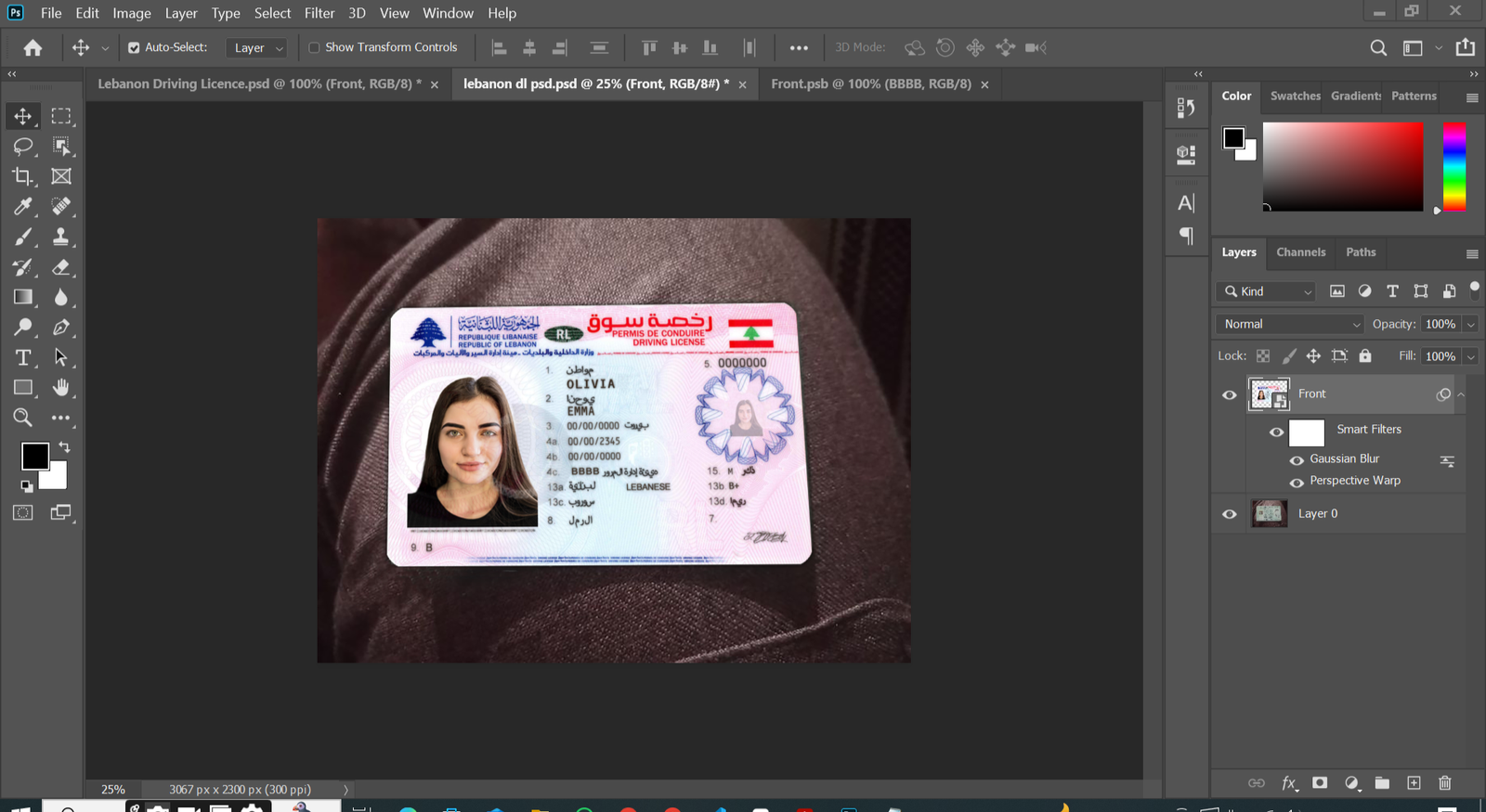 Lebanon Driver's License V2 PSD Template Preview