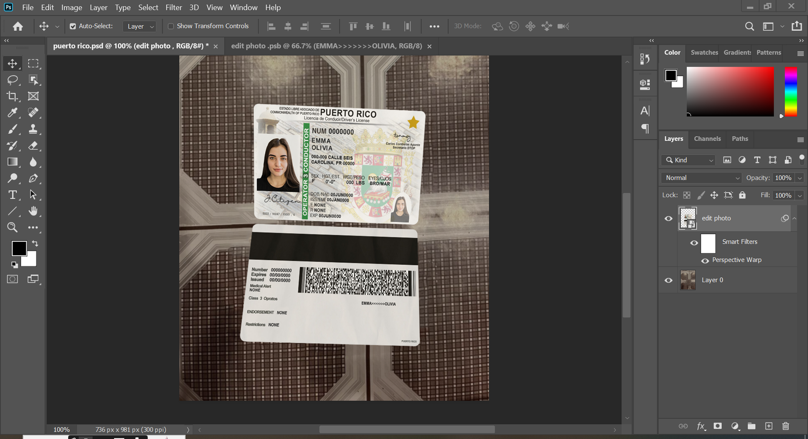 Puerto Rico Driver's License V2 PSD Template Preview