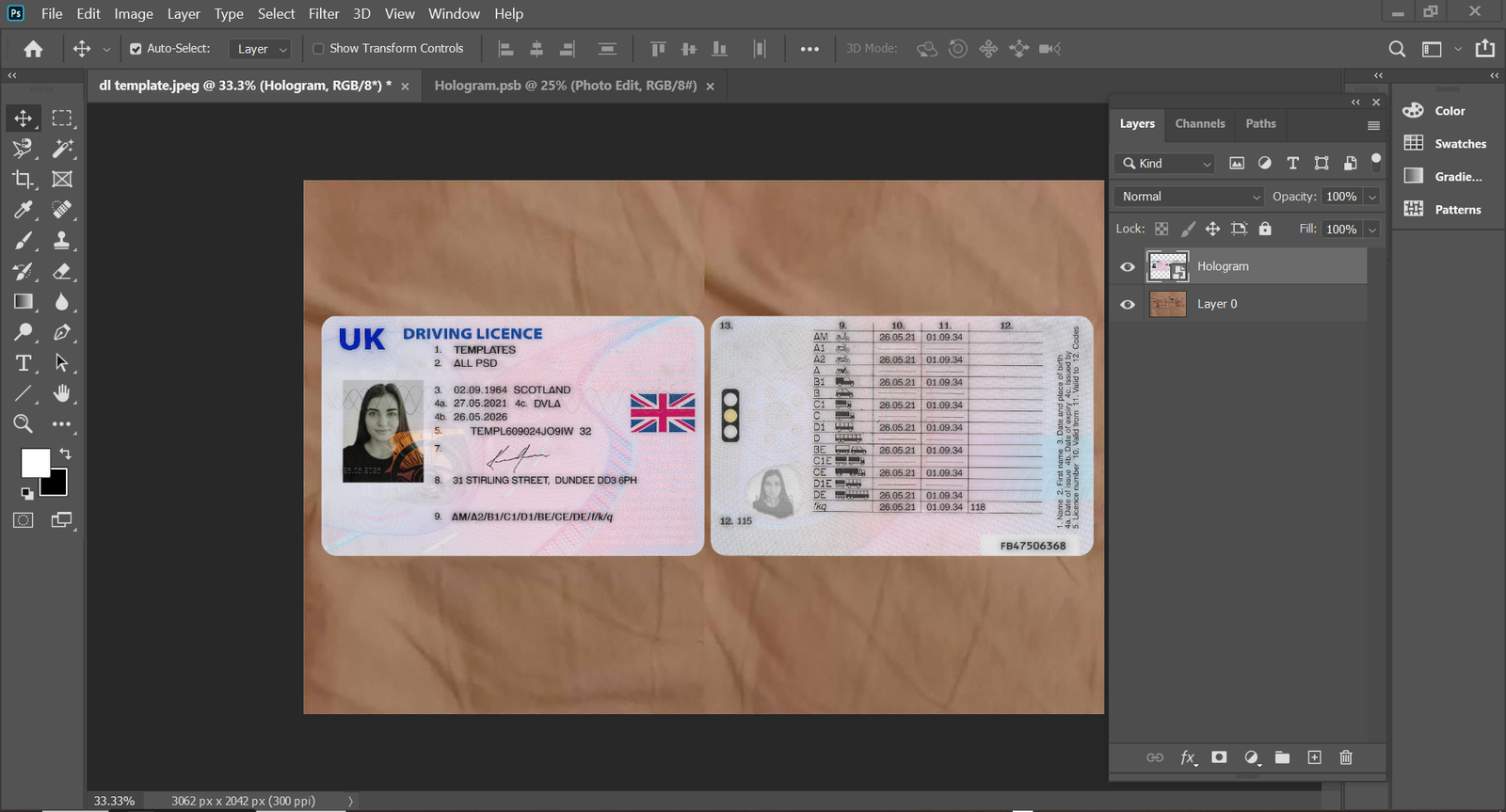 UK Driving License V1 PSD Template Preview