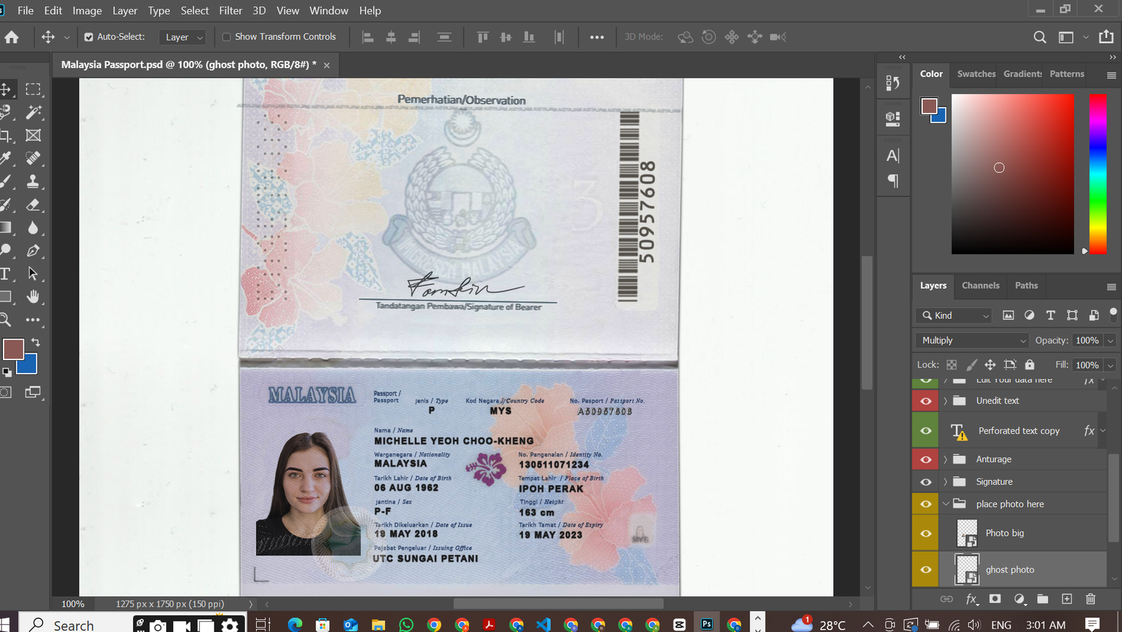 Malaysia Passport PSD Template Preview