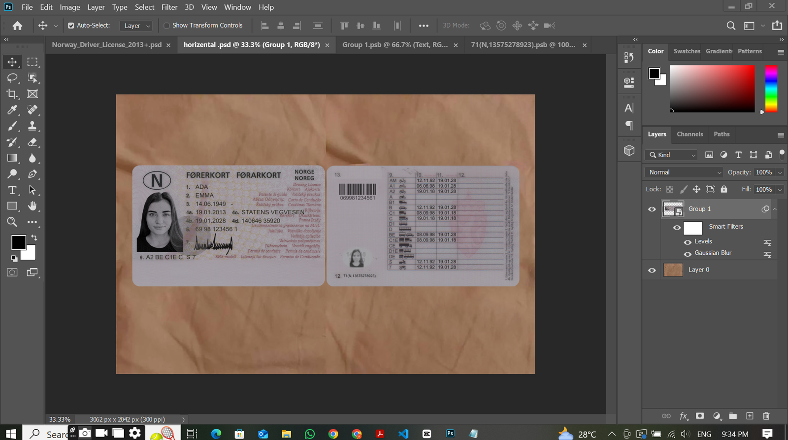 Norway Driver License PSD Template Preview
