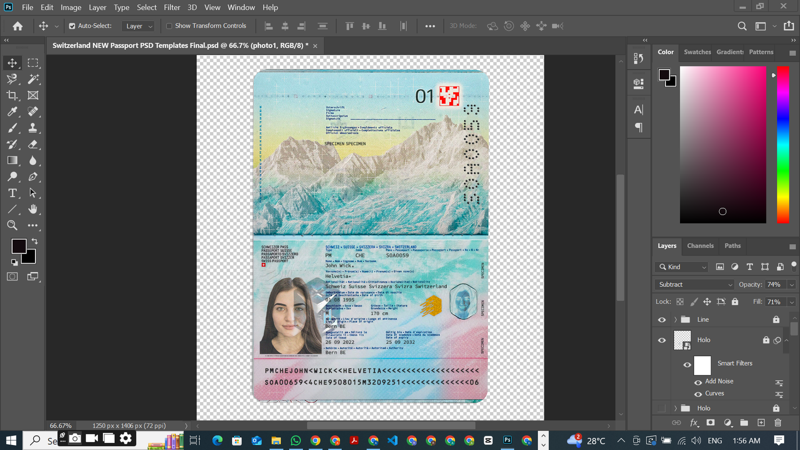 Switzerland Passport PSD Template Preview