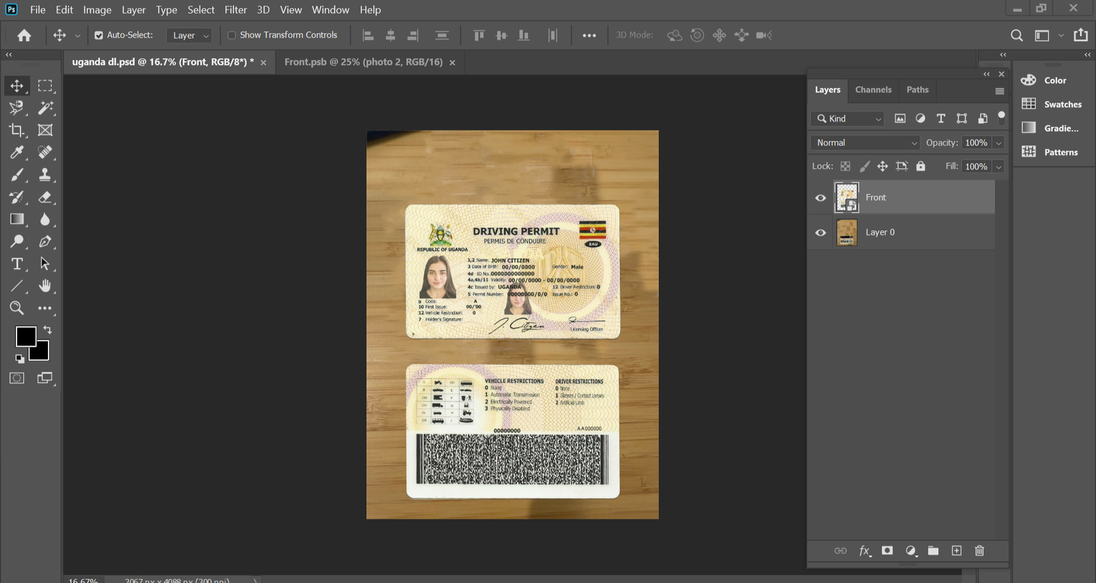 Uganda Driving License PSD Template Preview
