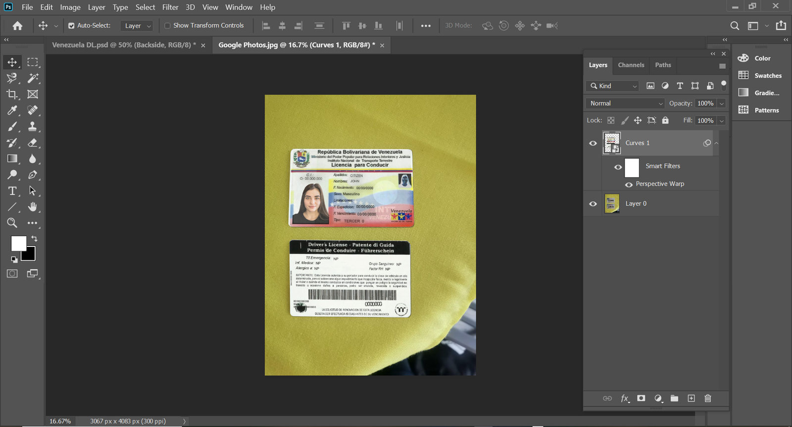 Venezuela Driving License PSD Template Preview
