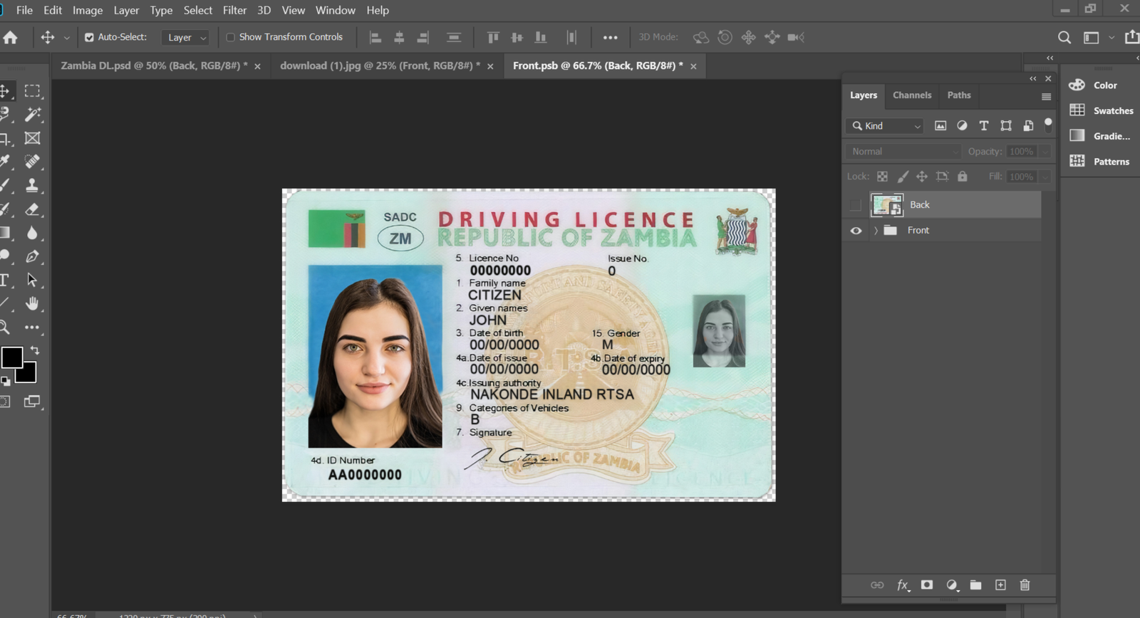 Zambia Driving Licence PSD Template Preview