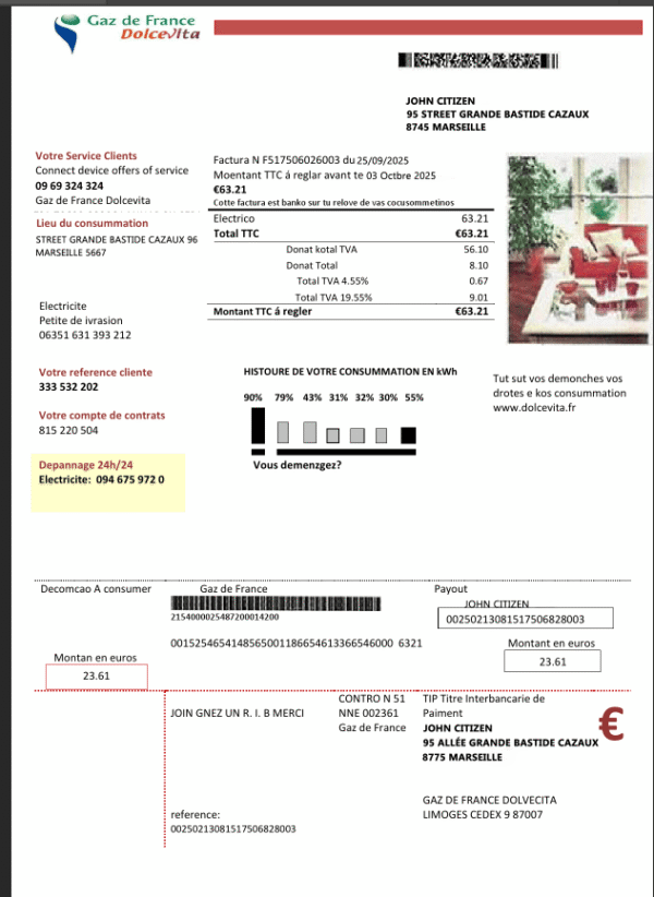 Gaz de France DolceVita Utility Bill PSD Template - Editable, Multi-Purpose Design - Image 3