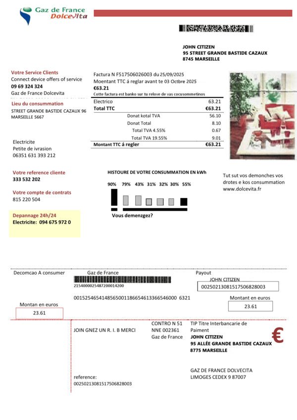 Gaz de France DolceVita Utility Bill PSD Template - Editable, Multi-Purpose Design