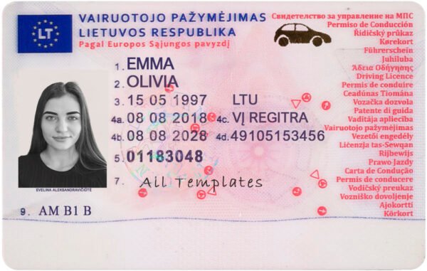 Lithuania Driver License PSD Template - Editable, High-Quality Design - Image 3