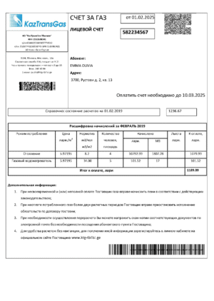 KazTransGas Utility Bill PSD Template - Editable, High-Quality Design