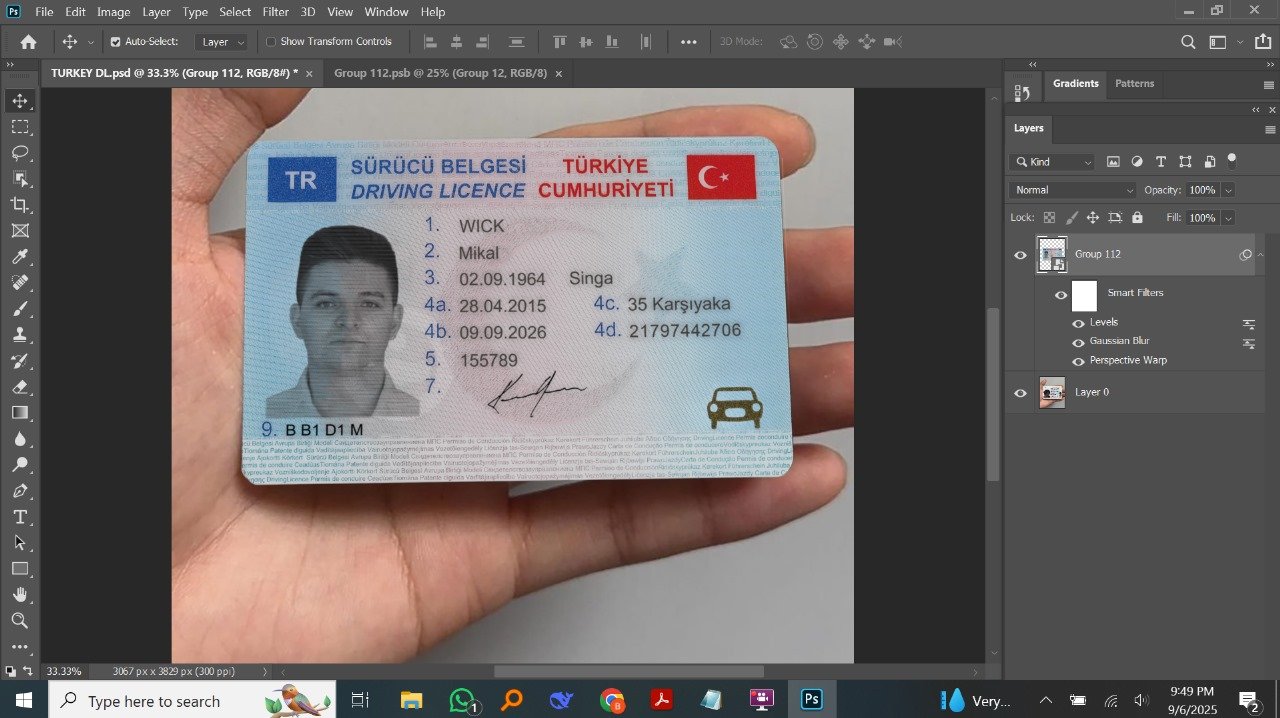  Turkey driving licence PSD Template Preview