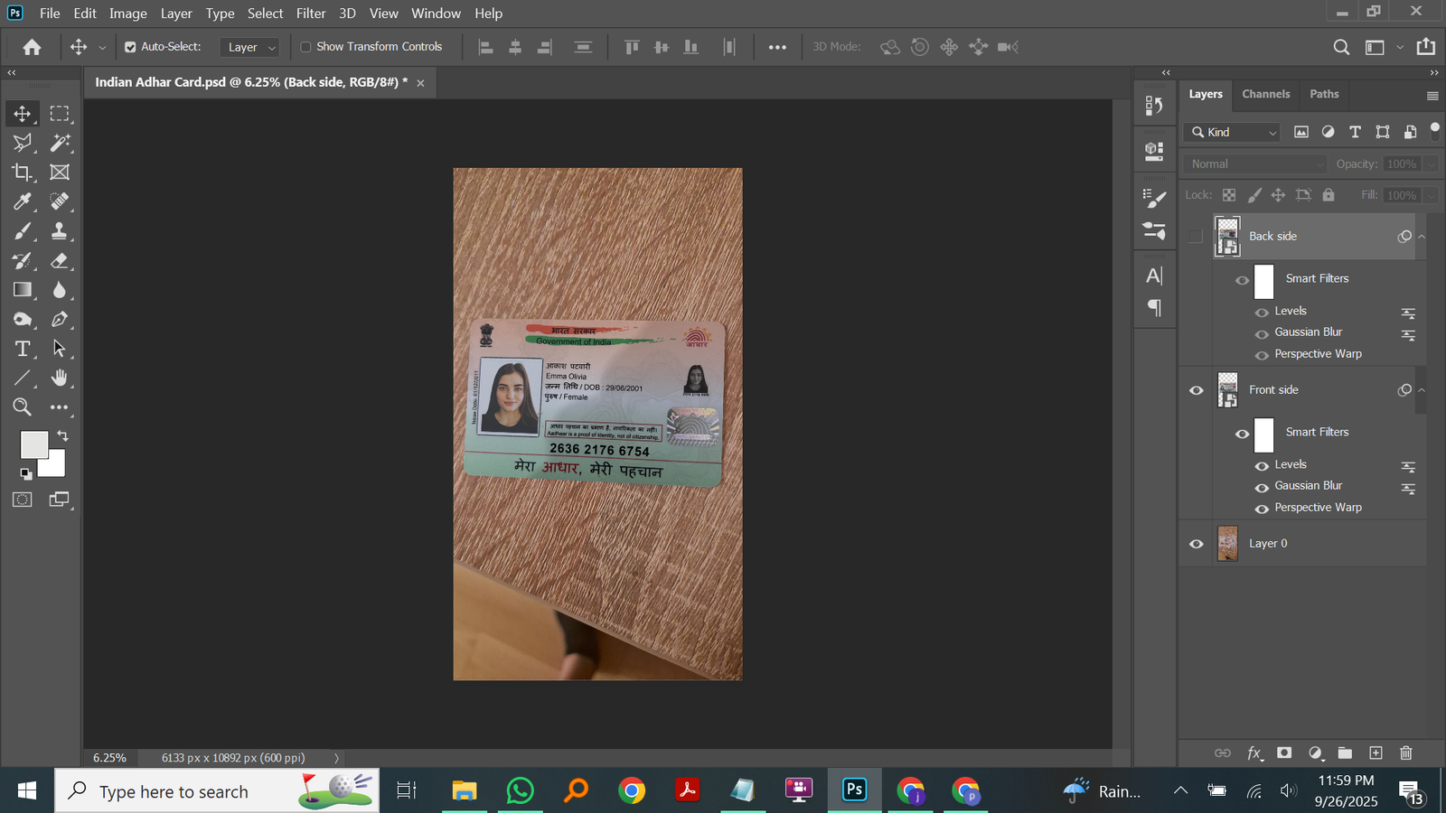 India Aadhaar Card PSD Template Preview