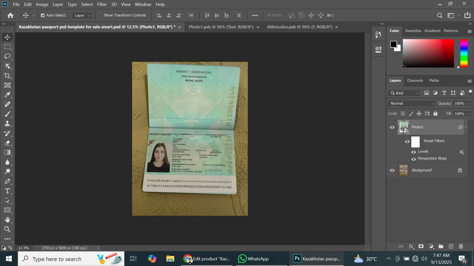 Kazakhstan Passport PSD Template Preview