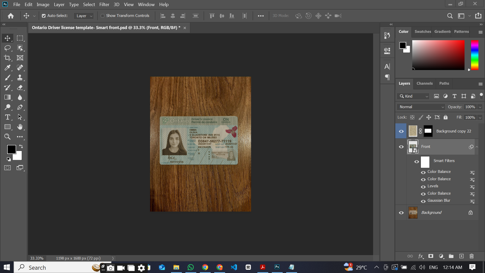 Preview of Ontario Driver’s License PSD Template V5