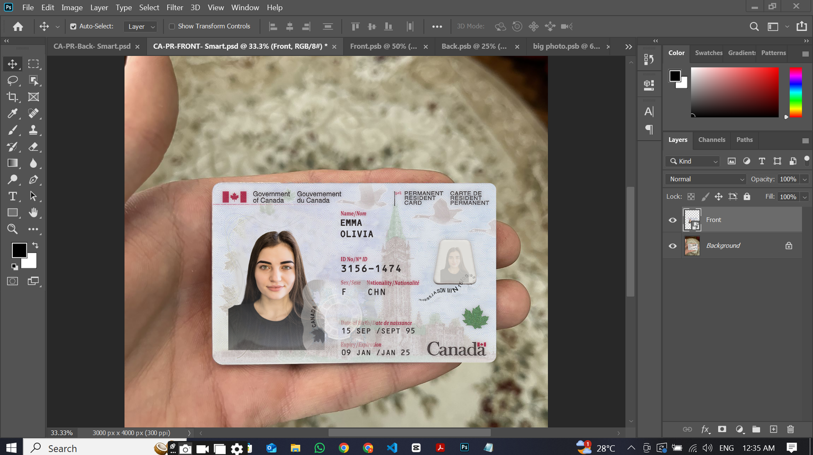 Canada PR Card PSD Template Preview