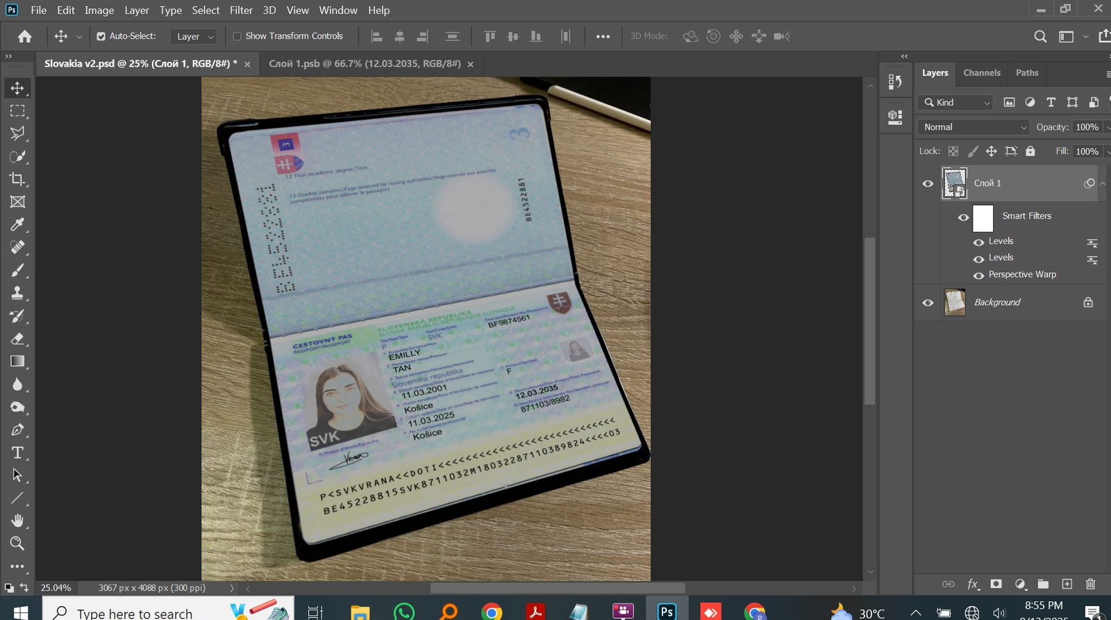 Slovakia V2 Passport PSD Template Preview