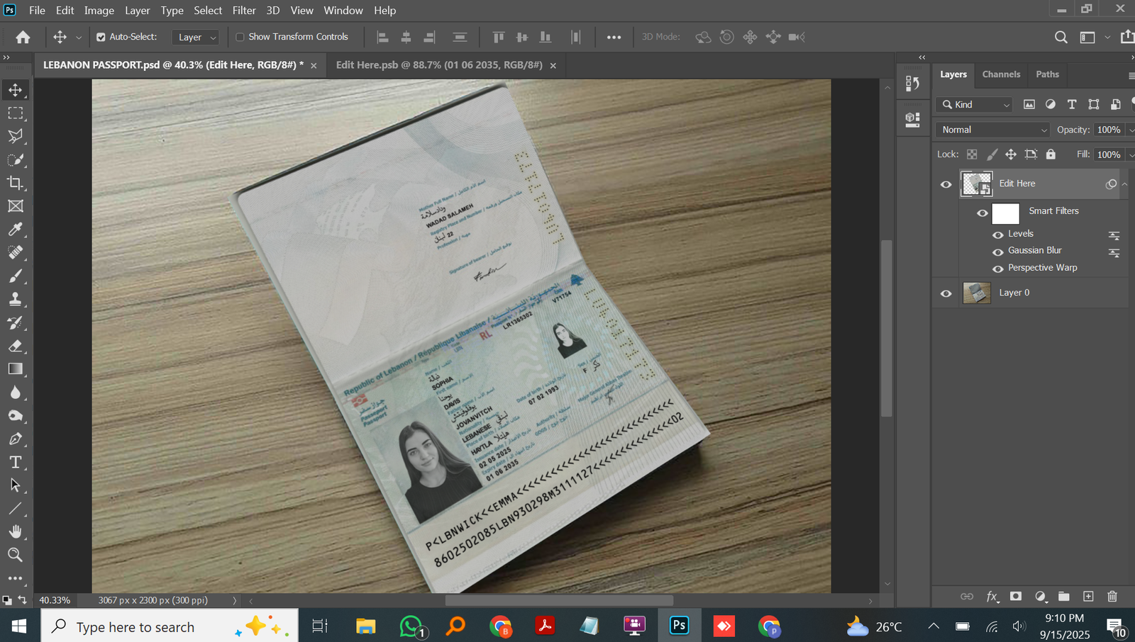 lebanon passport PSD Template Preview