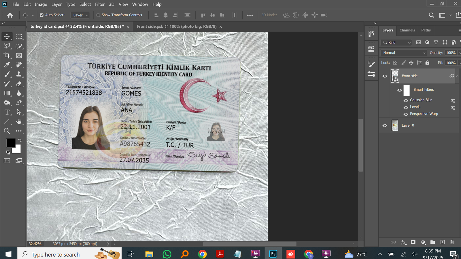 TURKEY ID Card PSD Template Preview