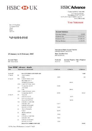 UK HSBC Bank Statement Editing Service - Professional PDF Template