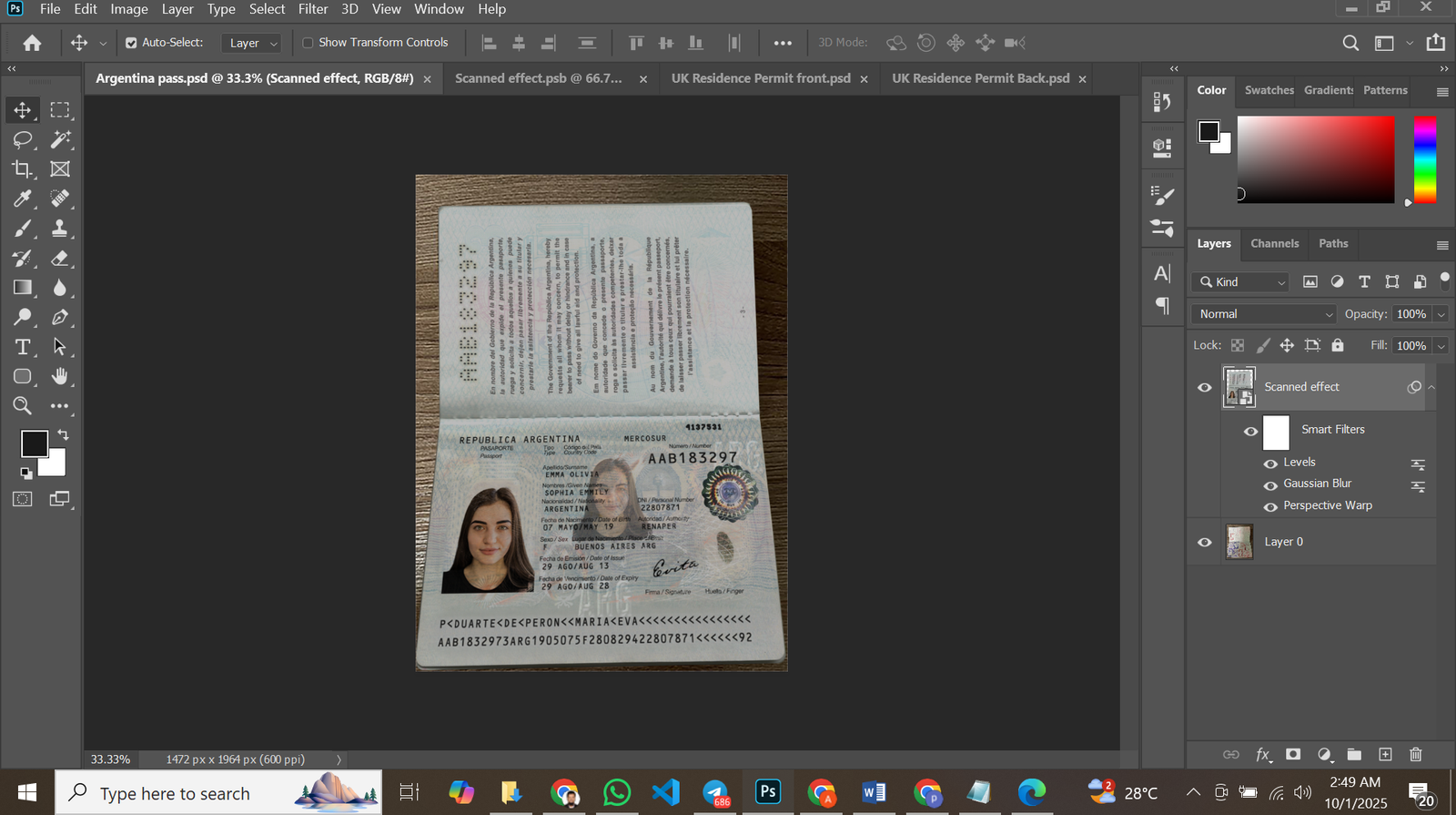 Argentina Passport PSD Template Preview