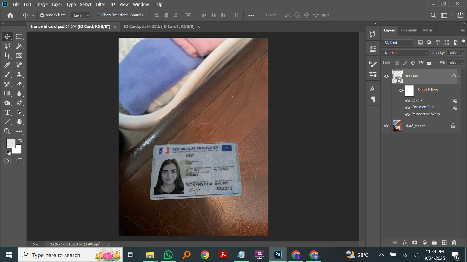 France ID Card PSD Template Preview
