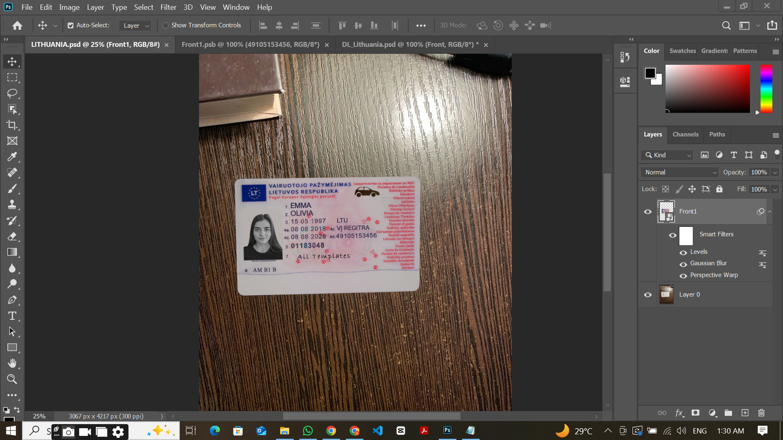 lithuania Driver License PSD Template Preview