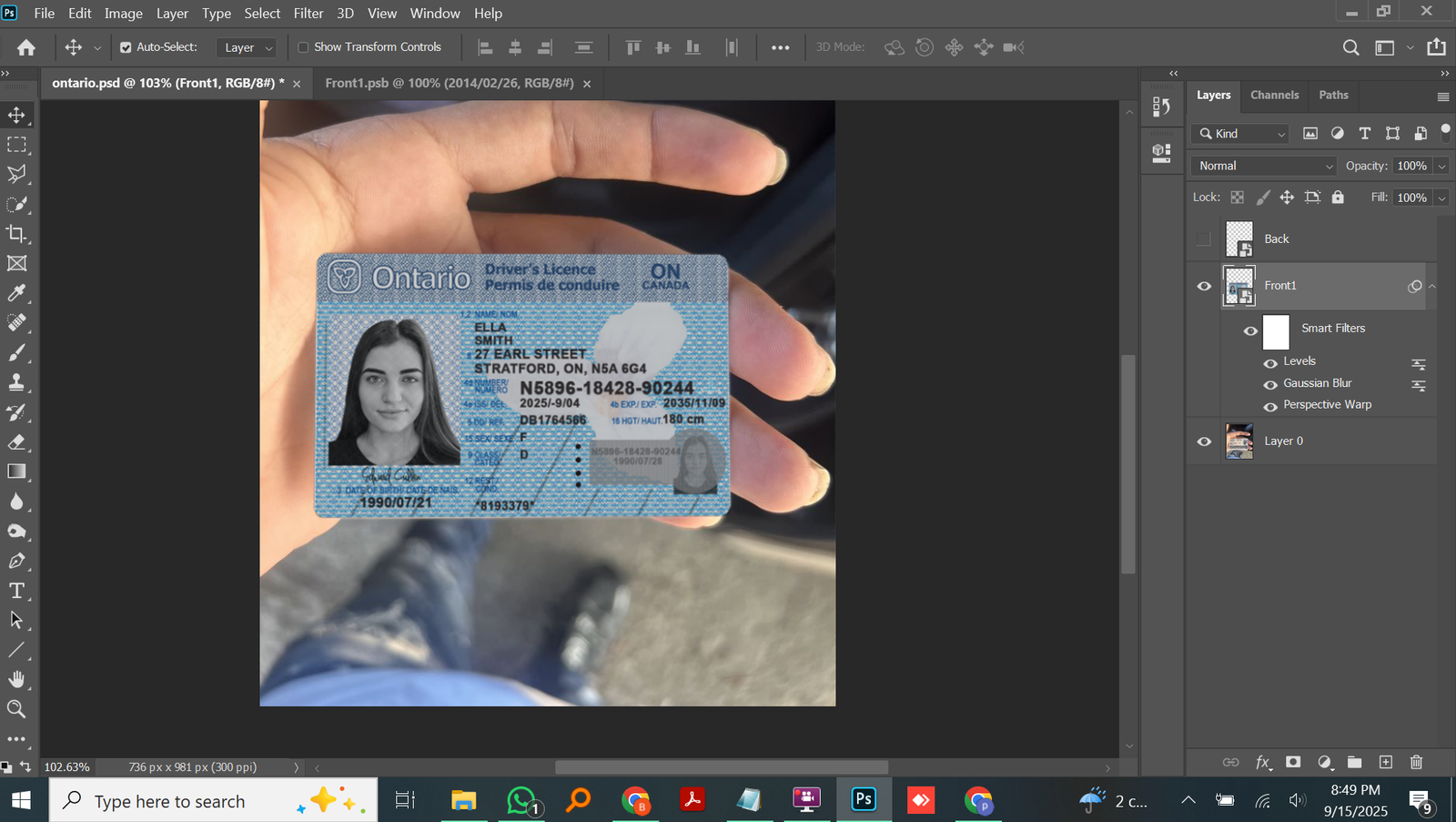 Preview of Canada Ontario Driver’s License PSD Template 2025