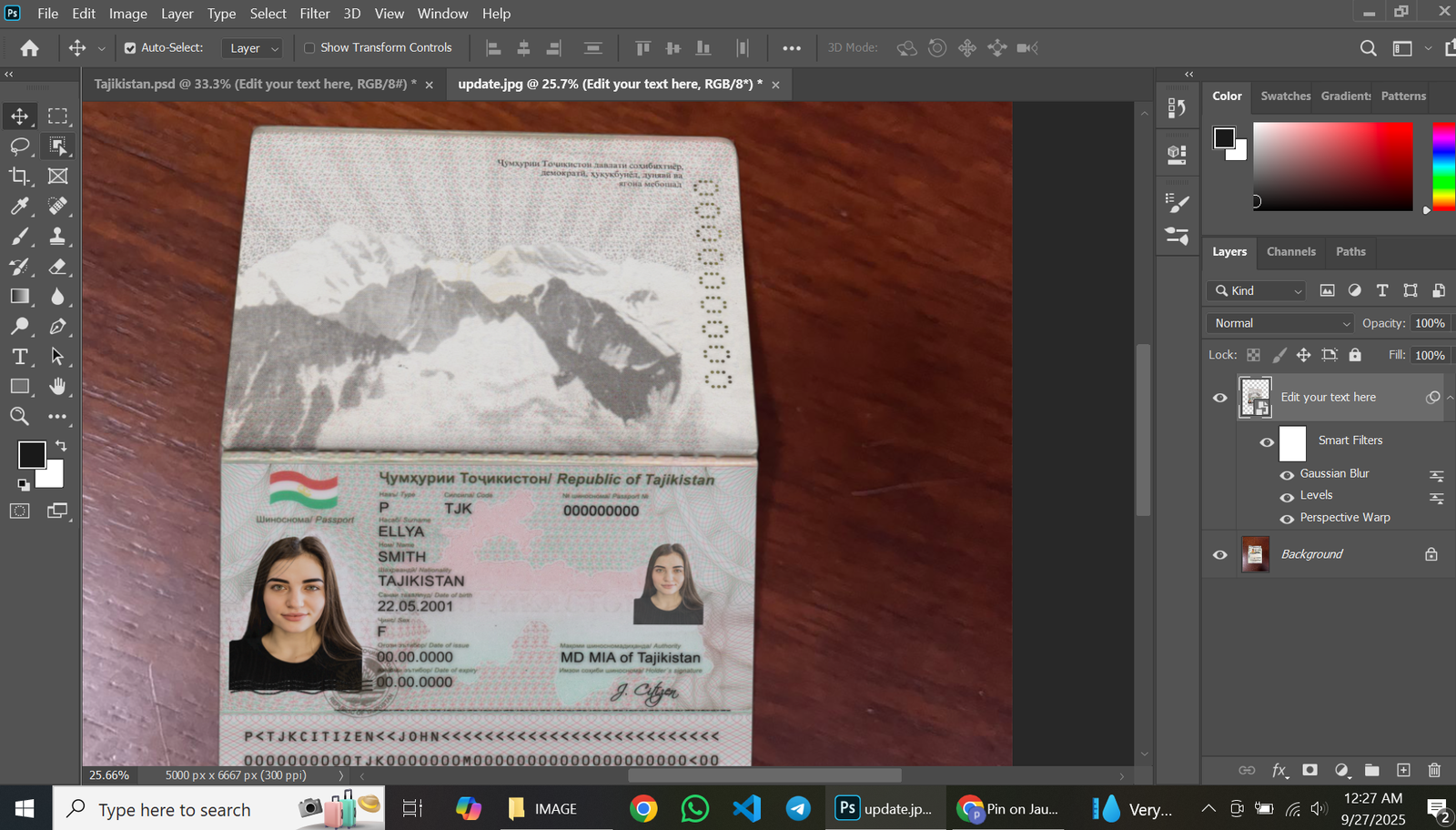 Tajikistan Passport PSD Template Preview