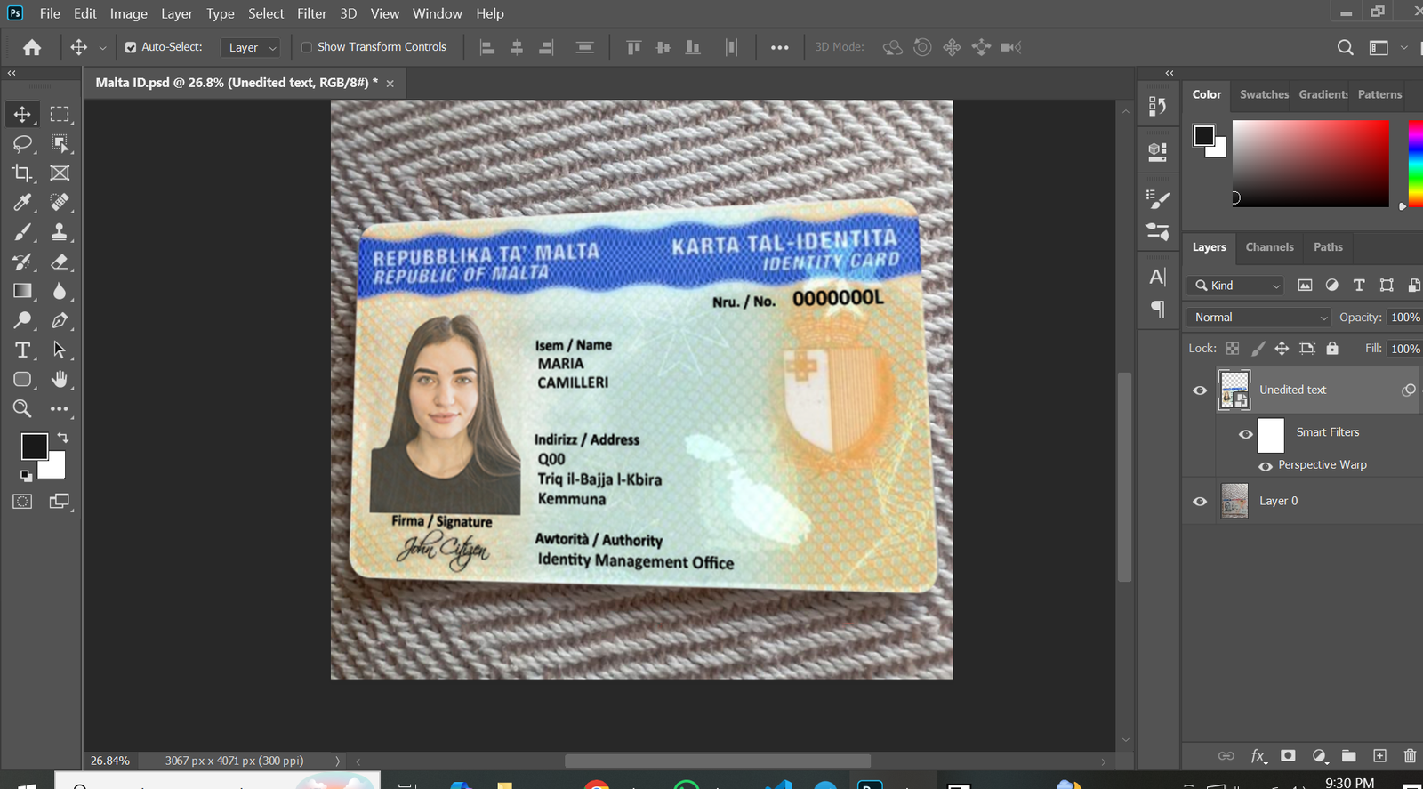 Malta ID Card PSD Template Preview