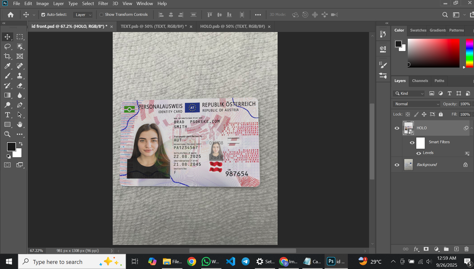 Austria ID Card PSD Template Preview
