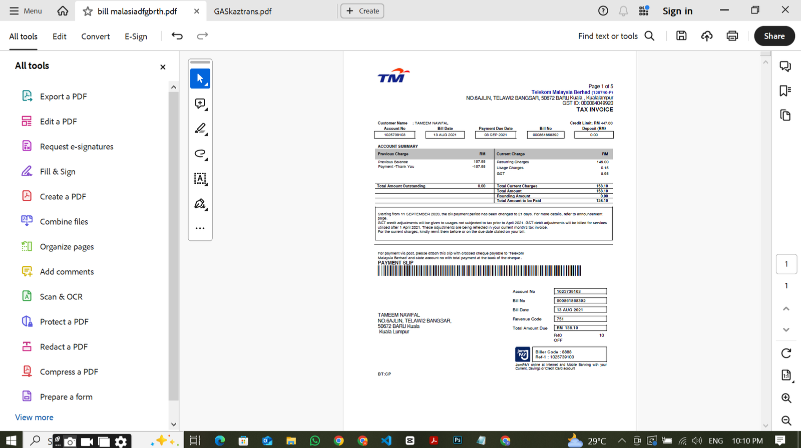  Telekom Malaysia Utility Bill PSD Template Preview
