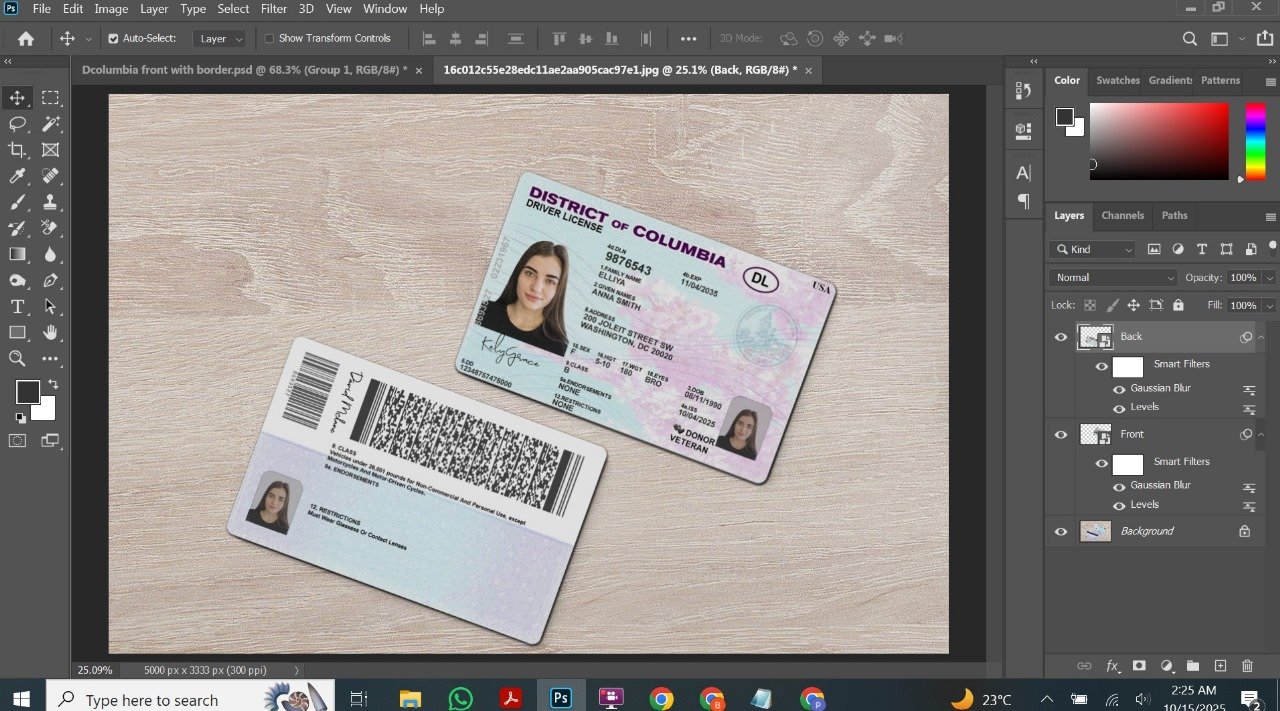 District of Columbia Driving Licence PSD Template Preview
