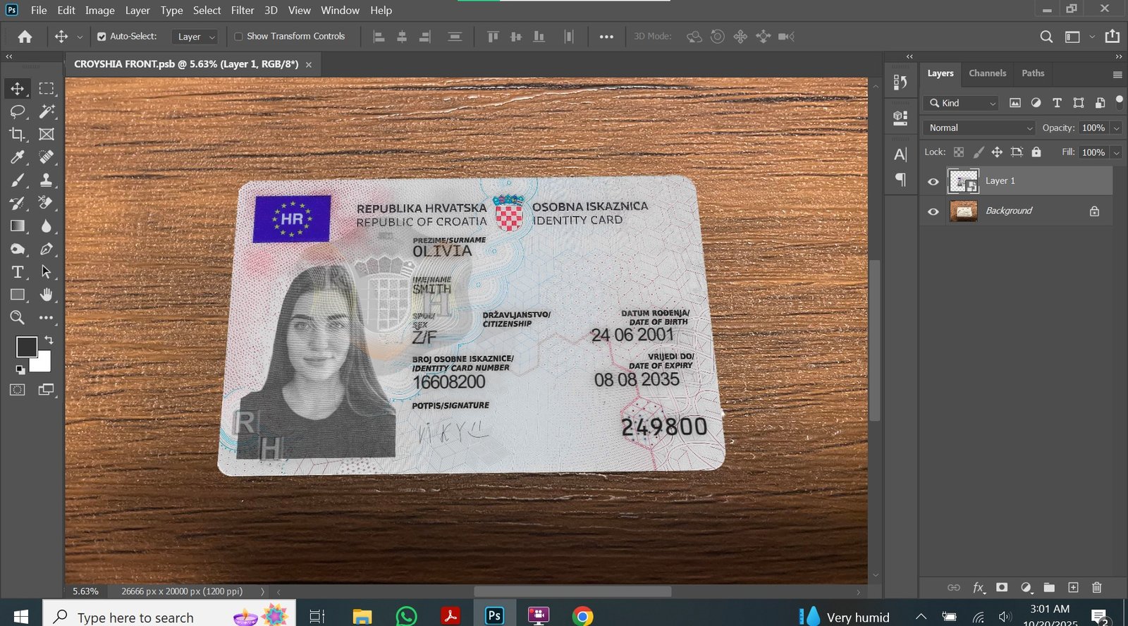 Croatia ID Card PSD Template Preview