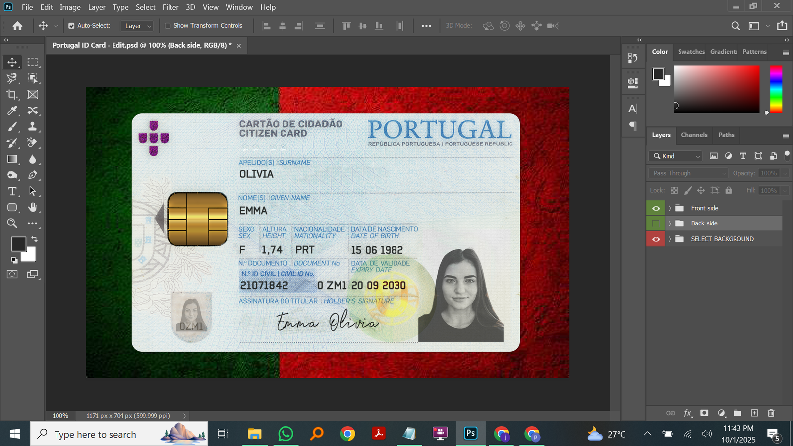 Portugal ID Card PSD Template Preview