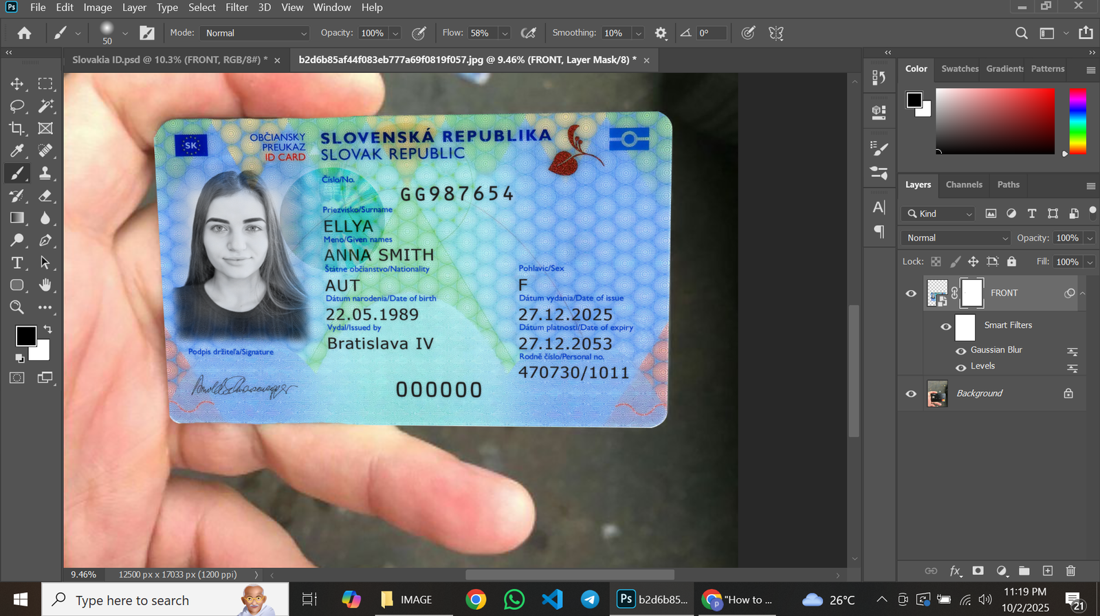 Slovakia ID Card PSD Template Preview
