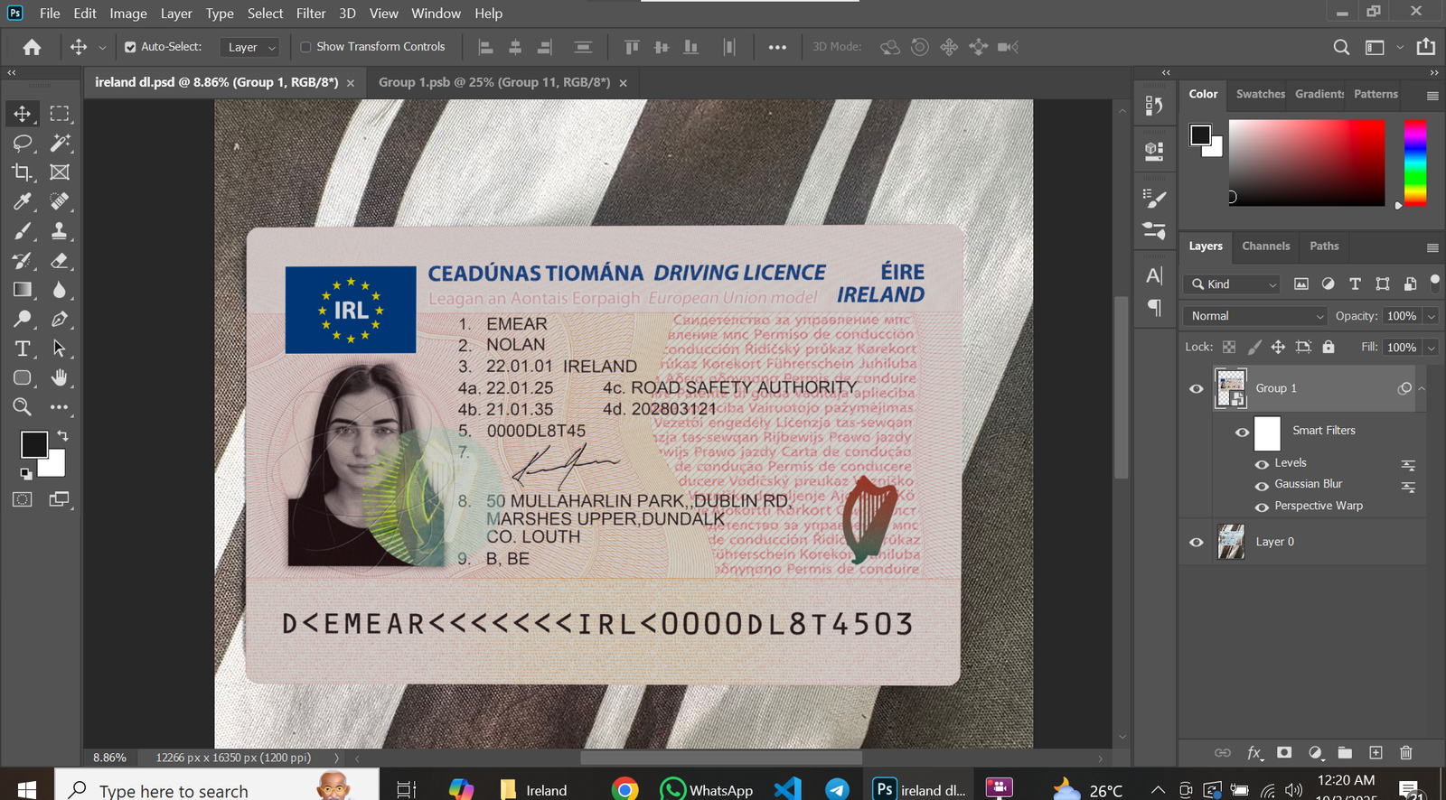 Ireland Driving Licence PSD Template Preview