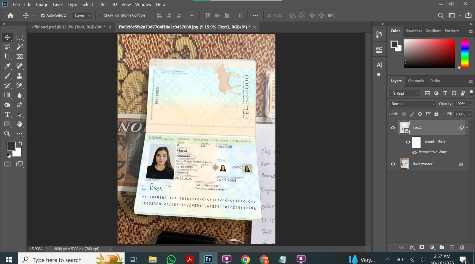 Finland Passport V1 PSD Template Preview