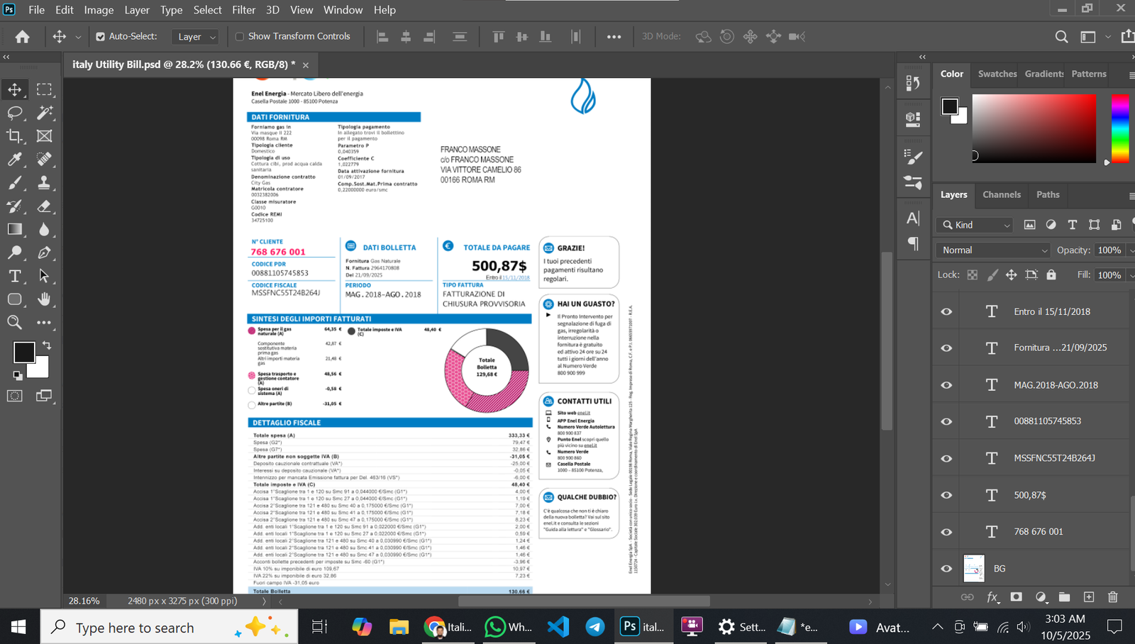 Italy Gas Utility Bill PSD Template Preview