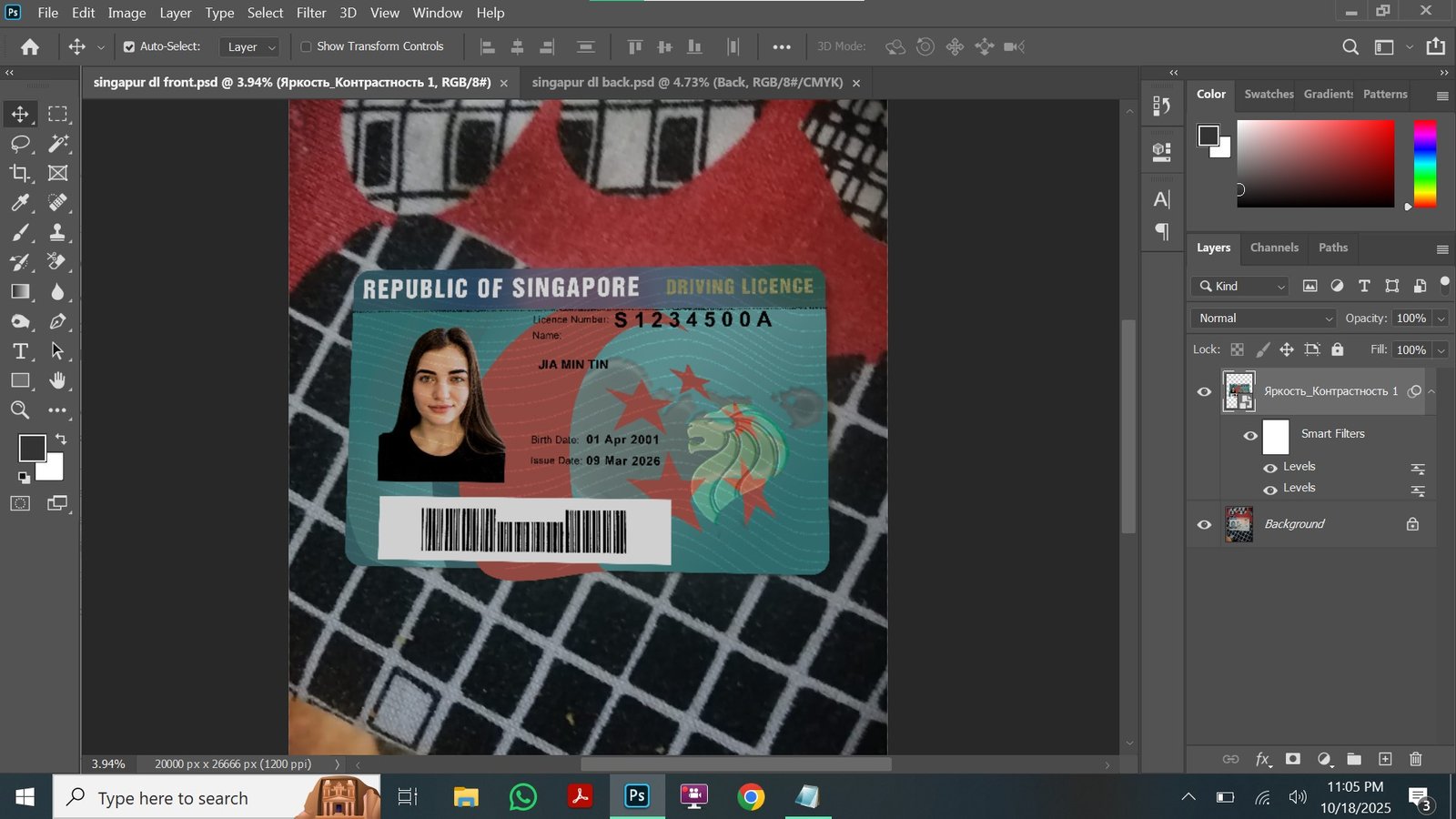 Singapore Driving Licence PSD Template Preview