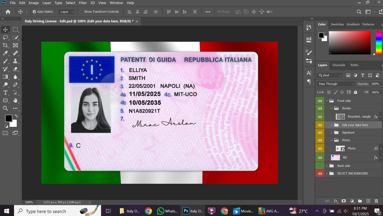 Italy Driving Licence PSD Template Preview