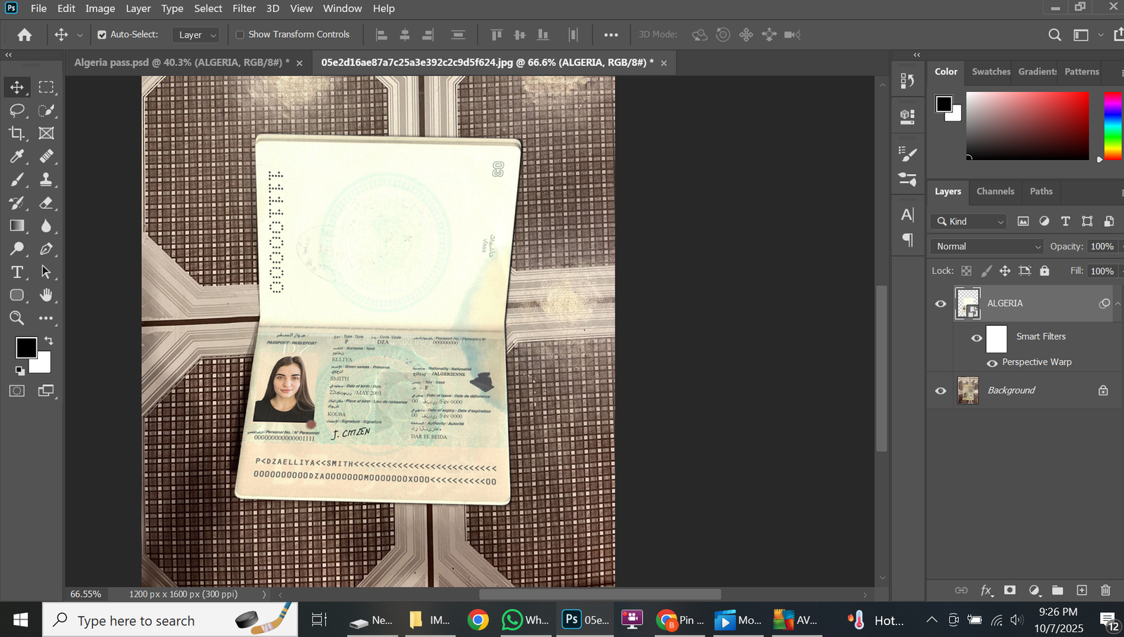 Algeria Passport PSD Template Preview