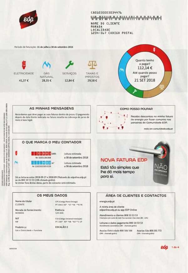 Portugal EDP Utility Bill PSD Template – Fully Editable & Instant Download - Image 2