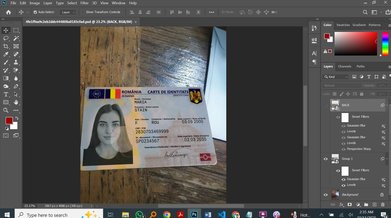 Romania ID Card PSD Template Preview